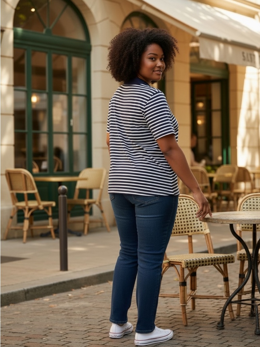 Ava & Viv Navy and White Striped V-Neck 2x top - Picture 2 of 5